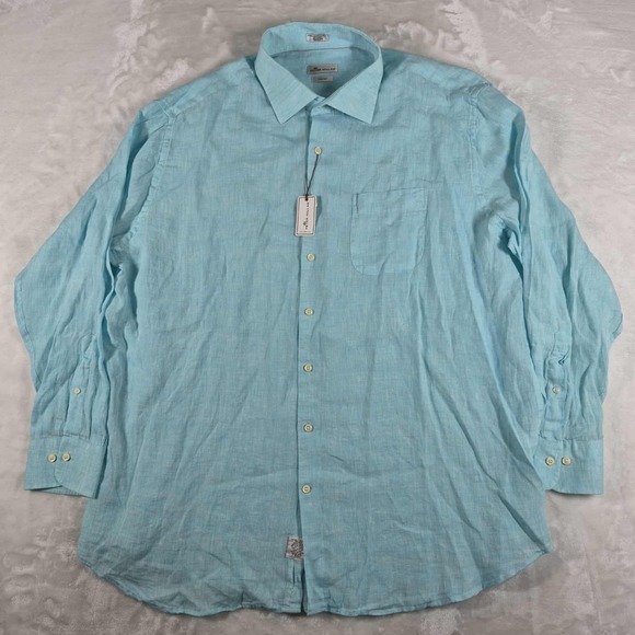 Peter Millar Linen Shirt Men's 2XL XXL Blue Crown Cool Long Sleeve Button Up NWT